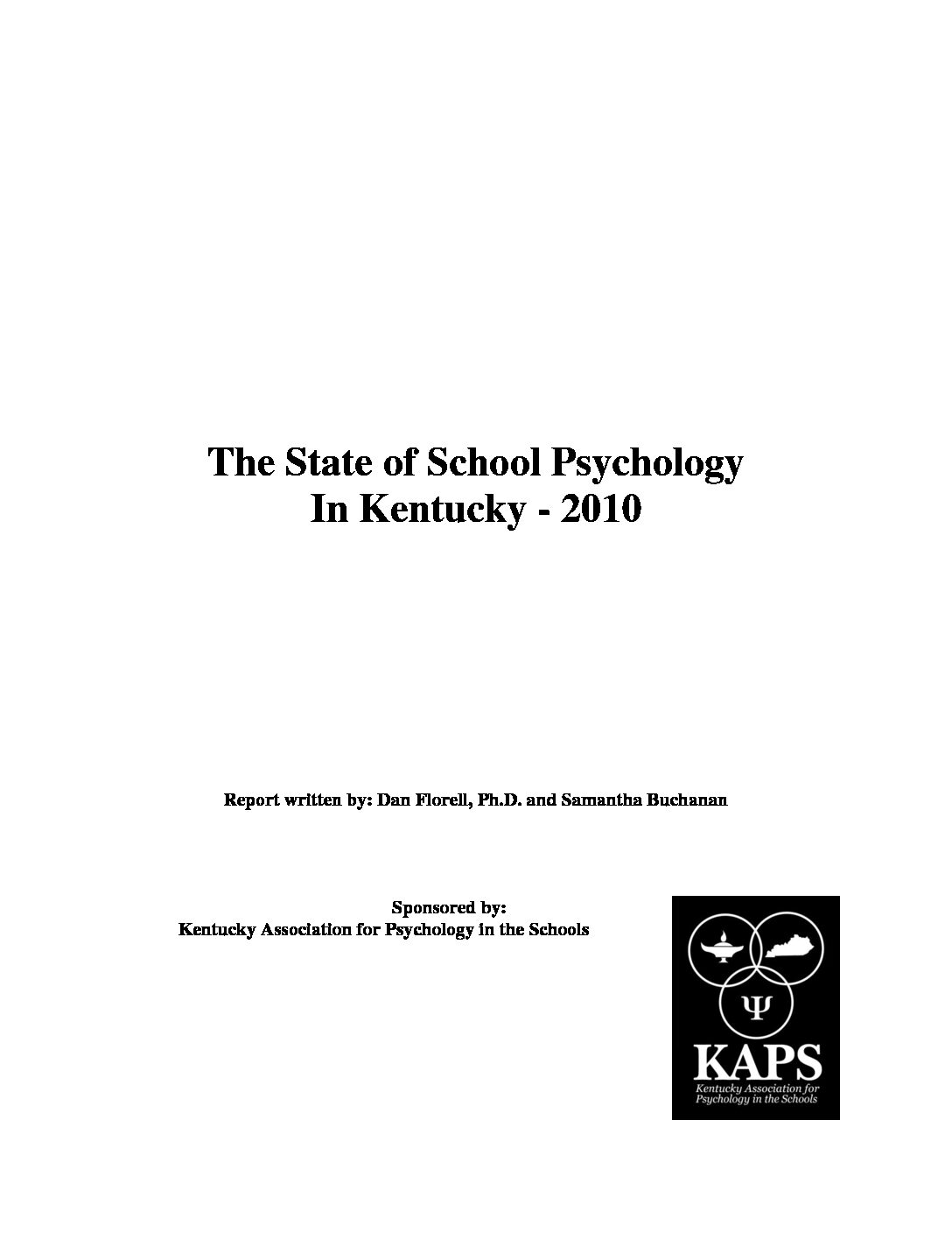 State of School Psychology in Kentucky 2010 Final